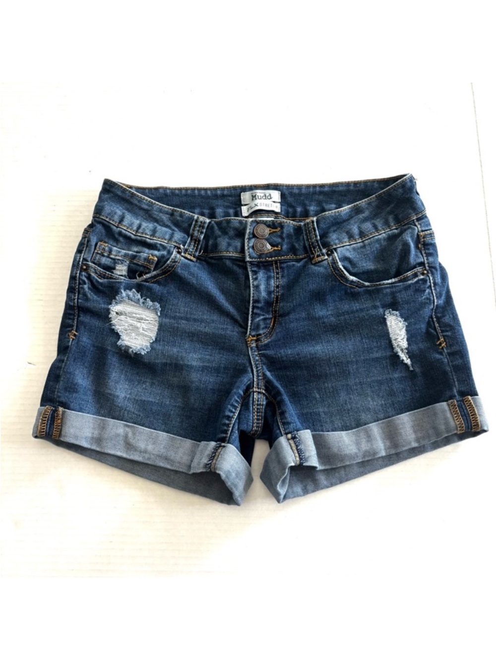 Mudd FLX Stretch Jean Shorts‎ Y2K Distressed Junior Size 9